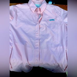 Columbia PFG Women’s Button Down Shirt Short Sleeve Front Pockets Pink Large